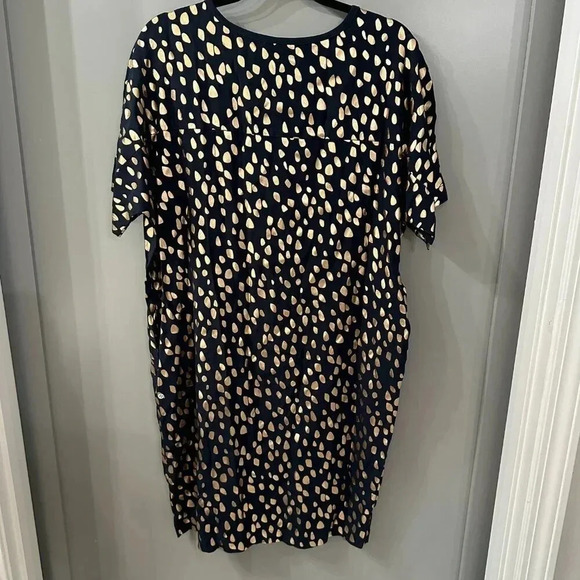 ELK Shift Dress Blue and Gold Foil Droplet Polka Dot Print Size US 6 - Picture 2 of 5